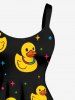 Plus Size Ducks Colorful Star Print Hawaii Tank Dress - Noir M
