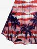Plus Size Patriotic American Flag Coconut Tree Tie Dye Print Ruched Lattice Crisscross Straps Dress - Bleu S