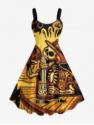 Skull Skeleton Beer Ethnic Print Hawaii Tank Dress - Jaune S