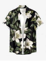 Plus Size Flowers Leaf Print Buttons Pocket Hawaii Shirt For Men -  
