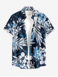 Plus Size Flowers Leaf Print Buttons Pocket Hawaii Shirt For Men -  