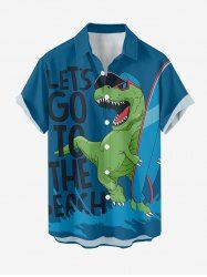 Plus Size Dinosaur Letters Sea Waves Print Hawaii Button Pocket Shirt For Men -  
