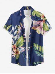 Tropical Leaf Flower Print Hawaii Button Pocket Shirt For Men - Bleu profond 5XL