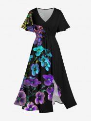 Robe midi trapèze grande taille à imprimé floral hawaïen et poches fendues - Concorde XS