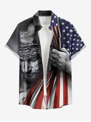 Patriotic American Flag Pigeon Print Button Pocket Shirt For Men -  