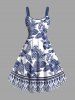 Blue And White Porcelain Pineapple Hibiscus Flower Leaf Print Plus Size Matching Hawaii Beach Outfit For Couples -  