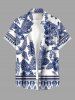 Blue And White Porcelain Pineapple Hibiscus Flower Leaf Print Plus Size Matching Hawaii Beach Outfit For Couples -  