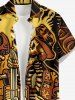 Plus Size Skull Skeleton Beer Ethnic Print Buttons Pocket Hawaii Shirt For Men - Jaune 4XL