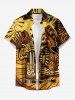 Plus Size Skull Skeleton Beer Ethnic Print Buttons Pocket Hawaii Shirt For Men - Jaune 4XL
