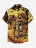 Plus Size Skull Skeleton Beer Ethnic Print Buttons Pocket Hawaii Shirt For Men - Jaune 4XL