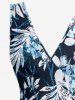Flowers Leaf Print Hawaii Ruffles Split Surplice Dress -  