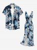 Flowers Leaf Print Hawaii Ruffles Split Surplice Dress -  