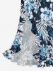 Flowers Leaf Print Hawaii Ruffles Split Surplice Dress -  