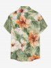 Plus Size Hibiscus Flowers Tropical Leaf Print Buttons Pocket Hawaii Shirt For Men -  