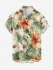 Plus Size Hibiscus Flowers Tropical Leaf Print Buttons Pocket Hawaii Shirt For Men -  