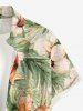 Plus Size Hibiscus Flowers Tropical Leaf Print Buttons Pocket Hawaii Shirt For Men -  