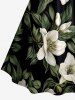 Plus Size Flowers Leaf Print Ruched Lattice Crisscross Straps Hawaii Dress -  