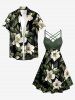 Plus Size Flowers Leaf Print Ruched Lattice Crisscross Straps Hawaii Dress -  