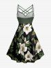 Plus Size Flowers Leaf Print Ruched Lattice Crisscross Straps Hawaii Dress -  