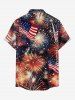 Plus Size Patriotic American Flag Fireworks Print Buttons Pocket Shirt For Men -  