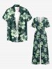 Hibiscus Flowers Leaf Print V Neck Hawaii Wide Leg Jumpsuit -  