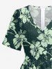 Hibiscus Flowers Leaf Print V Neck Hawaii Wide Leg Jumpsuit -  