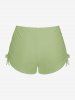 Hibiscus Flowers Tropical Leaf Print Halter Cinched Boyleg Tankini Swimsuit -  