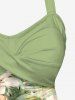 Hibiscus Flowers Tropical Leaf Print Halter Cinched Boyleg Tankini Swimsuit -  