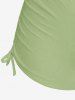 Hibiscus Flowers Tropical Leaf Print Halter Cinched Boyleg Tankini Swimsuit -  