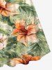 Hibiscus Flowers Tropical Leaf Print Halter Cinched Boyleg Tankini Swimsuit -  