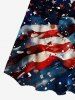 Patriotic American Flag Graffiti Print Halter Cinched Boyleg Tankini Swimsuit -  