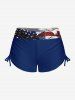 Patriotic American Flag Graffiti Print Halter Cinched Boyleg Tankini Swimsuit -  