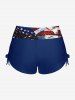 Patriotic American Flag Graffiti Print Halter Cinched Boyleg Tankini Swimsuit -  