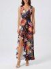 Patriotic American Flag Fireworks Print Ruffles Split Surplice Dress -  