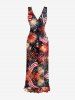 Patriotic American Flag Fireworks Print Ruffles Split Surplice Dress -  
