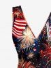 Patriotic American Flag Fireworks Print Ruffles Split Surplice Dress -  