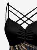 Hibiscus Flowers Leaf Print Ruched Lattice Crisscross Straps Hawaii Dress -  