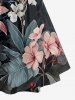 Hibiscus Flowers Leaf Print Ruched Lattice Crisscross Straps Hawaii Dress -  