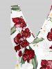 Tropical Leaf Flower Print Hawaii Ruffles Split Dress - Rouge foncé S