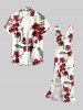 Tropical Leaf Flower Print Hawaii Ruffles Split Dress - Rouge foncé S