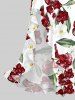 Tropical Leaf Flower Print Hawaii Ruffles Split Dress - Rouge foncé S