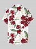 Plus Size Tropical Leaf Flower Print Hawaii Button Pocket Shirt For Men -  