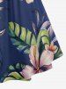 Tropical Leaf Flower Print Hawaii Ruched Crisscross Strappy A Line Dress - Bleu profond L