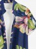 Tropical Leaf Flower Print Hawaii Button Pocket Shirt For Men - Bleu profond 5XL
