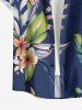 Tropical Leaf Flower Print Hawaii Button Pocket Shirt For Men - Bleu profond 5XL