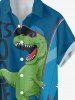 Plus Size Dinosaur Letters Sea Waves Print Hawaii Button Pocket Shirt For Men -  