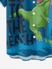 Plus Size Dinosaur Letters Sea Waves Print Hawaii Button Pocket Shirt For Men -  