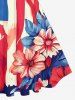 Patriotic American Flag Flower Print Vintage Swing A Line Dress - Bleu M