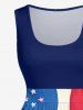 Patriotic American Flag Flower Print Vintage Swing A Line Dress - Bleu M