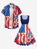 Patriotic American Flag Flower Print Vintage Swing A Line Dress - Bleu M
